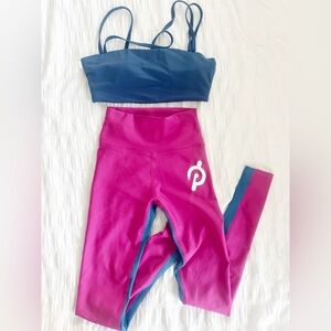 Workout Set Outfit Peloton JoyLab Small XS Pink Leggings Blue Sports Bra